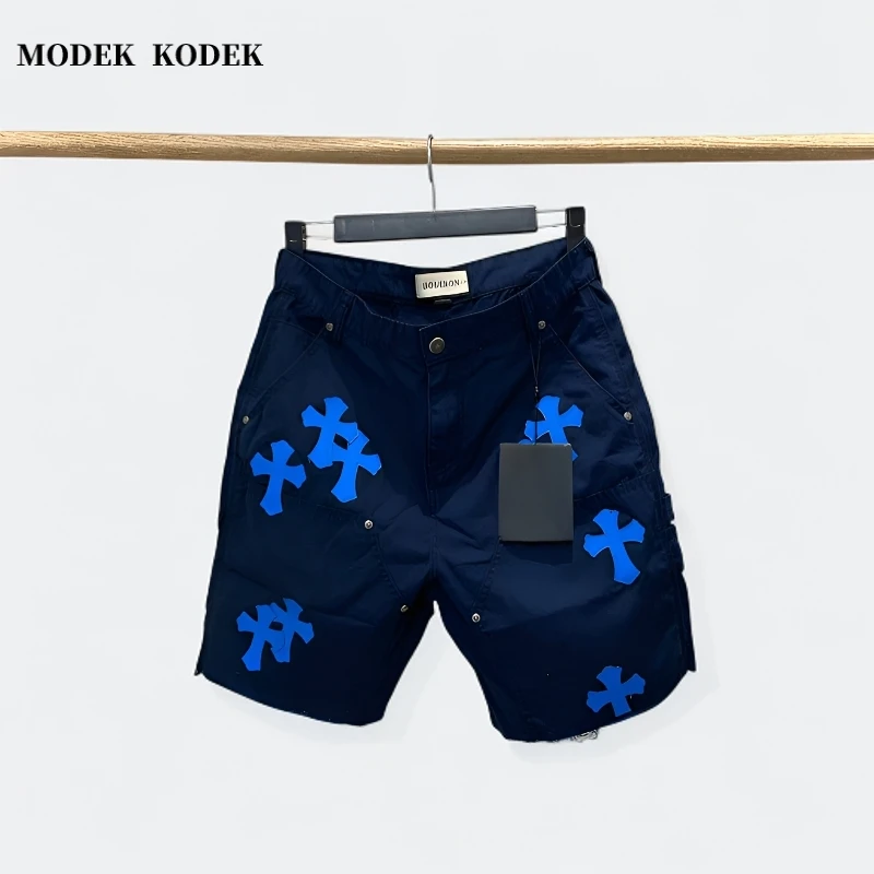 MODEK KODEK高级感男士宽松直筒五分裤夏季新款时尚刺绣牛仔短裤