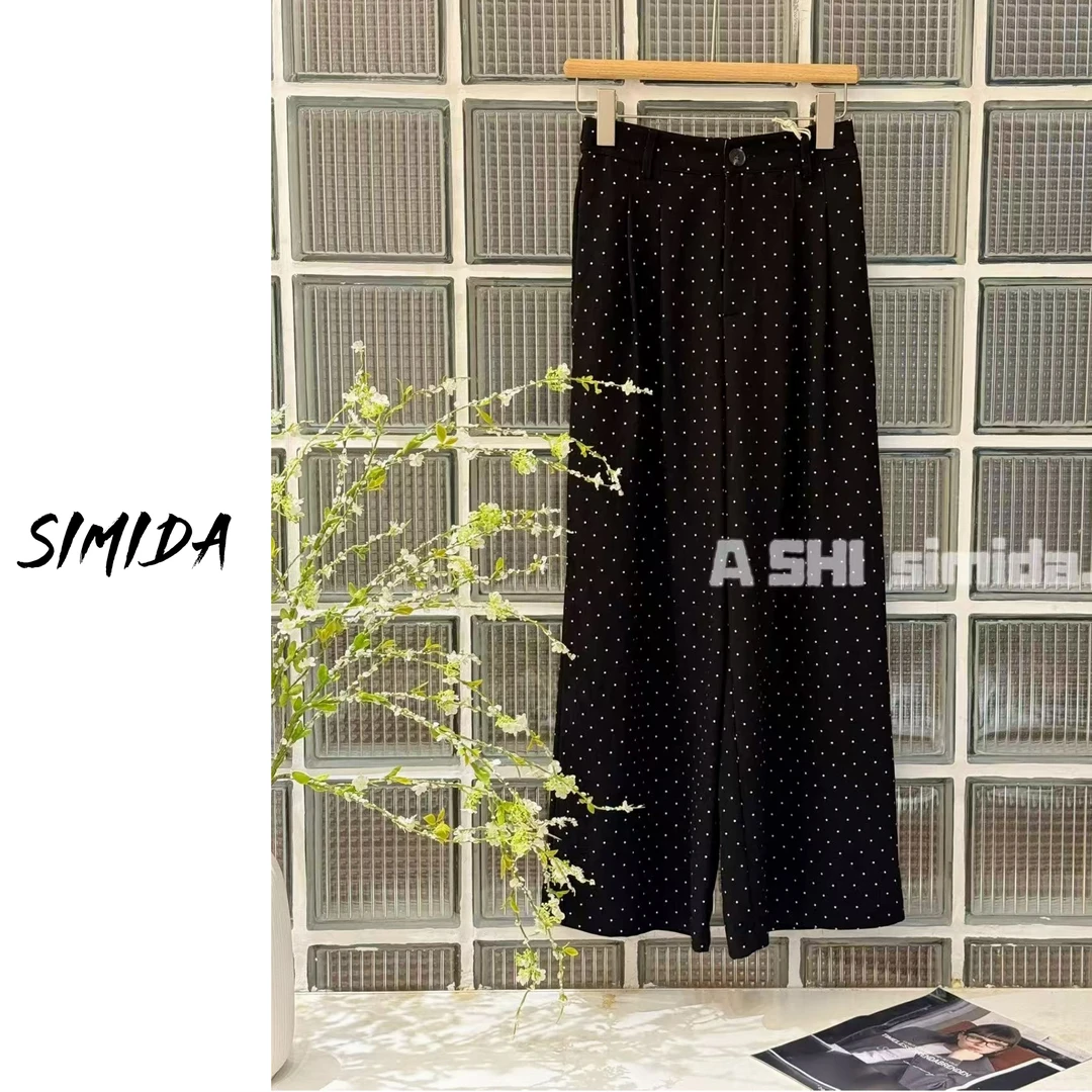 SIMIDA诗觅  韩系松紧腰波点直阔九分休闲裤