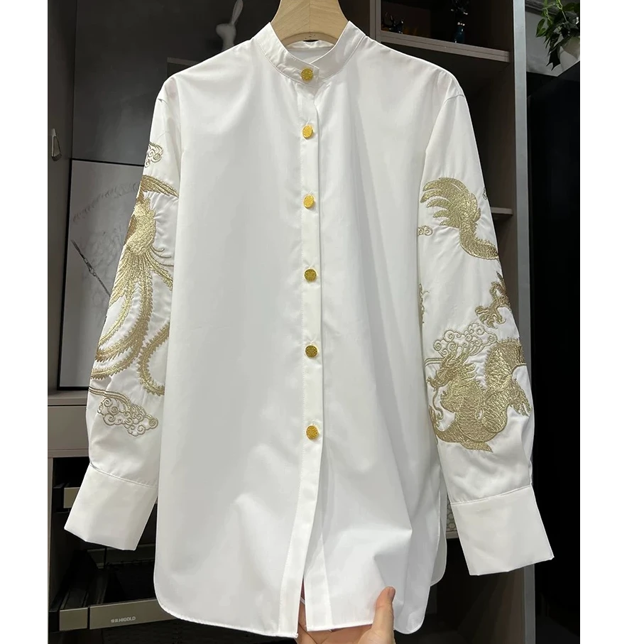 D31239南油爆款新中式国风刺绣长袖衬衫