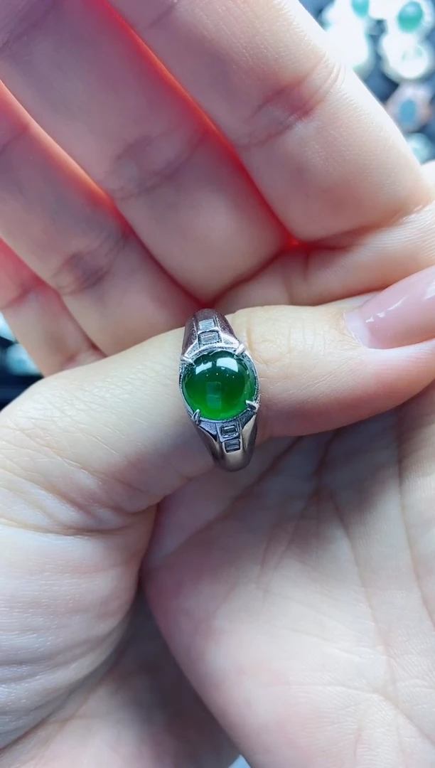 【闪购商品】翡翠戒指银S925镶嵌天然翡翠男戒