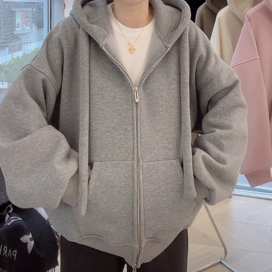 新款超百搭韩版开衫拉链连帽加绒卫衣女2025秋冬款时尚休闲宽松