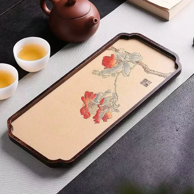 玉兰-长方干泡盘 竹制手工家用简约泡台茶托盘办公长方形茶盘30cm