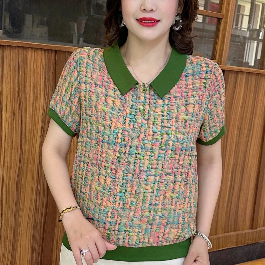 妈妈装流行欧若拉时尚潮牌女装宽松夏装女士独特漂亮小衫休闲短袖