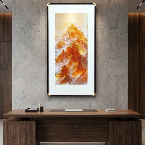 新中式日照金山铜雕装饰画壁画高级感轻奢客厅卧室玄关挂画60120