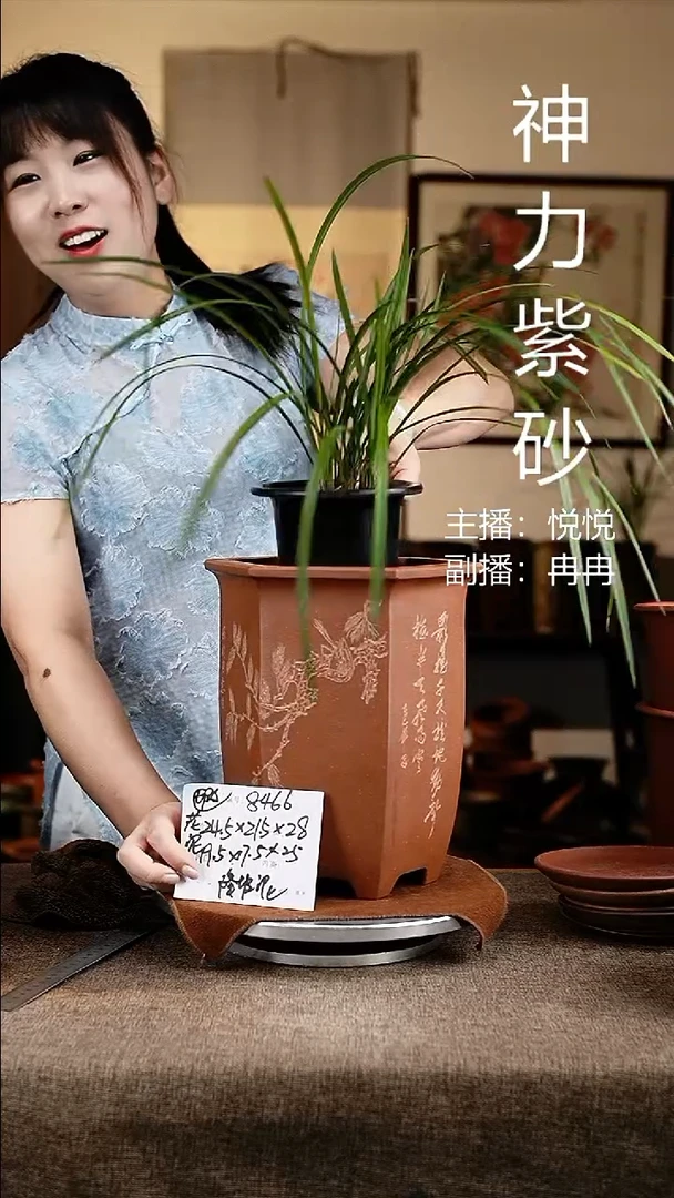 紫砂花盆花卉工艺8466微瑕