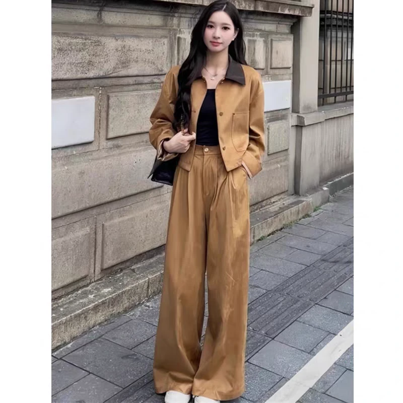 4106休闲风INS风时尚套装气质高腰复古直筒炸街西装短款