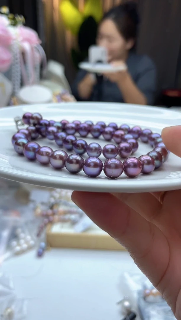 项链未镶嵌淡水珍珠心**海590紫色全珠项链