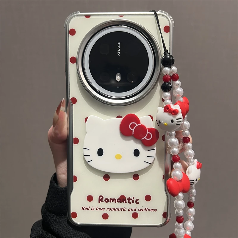 适用华为mate70pro+手机壳mate60/50红波点蝴蝶结kt猫p70/p60女款