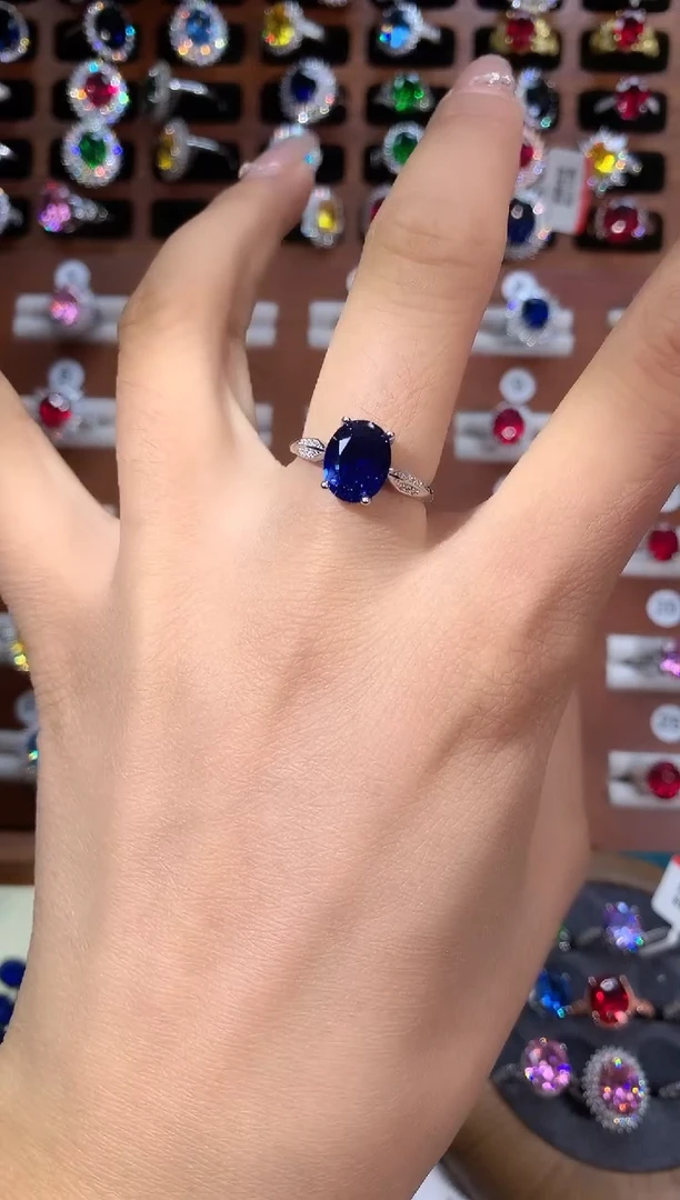 戒指蓝宝石银S925镶嵌810白