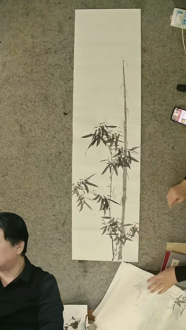 国画四尺对开  墨竹条屏 34*138cm