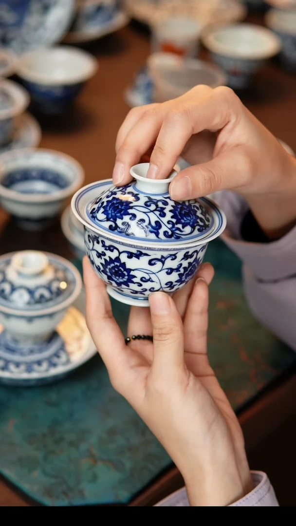 其他陶瓷缠枝金刚连两才盖碗