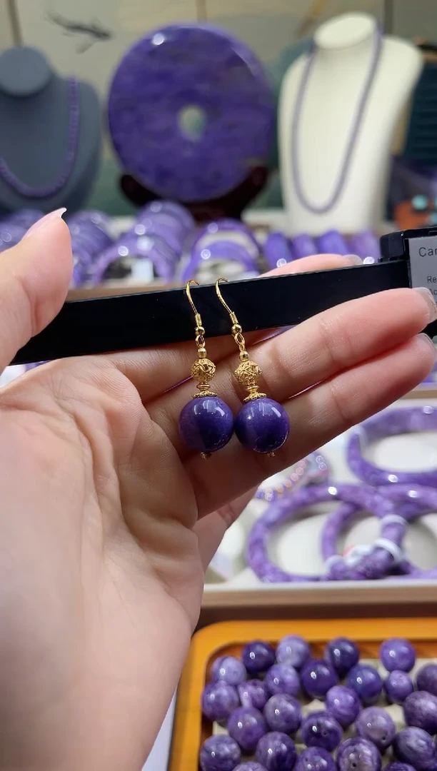 查罗石（紫龙晶）银S925镶嵌耳钩13