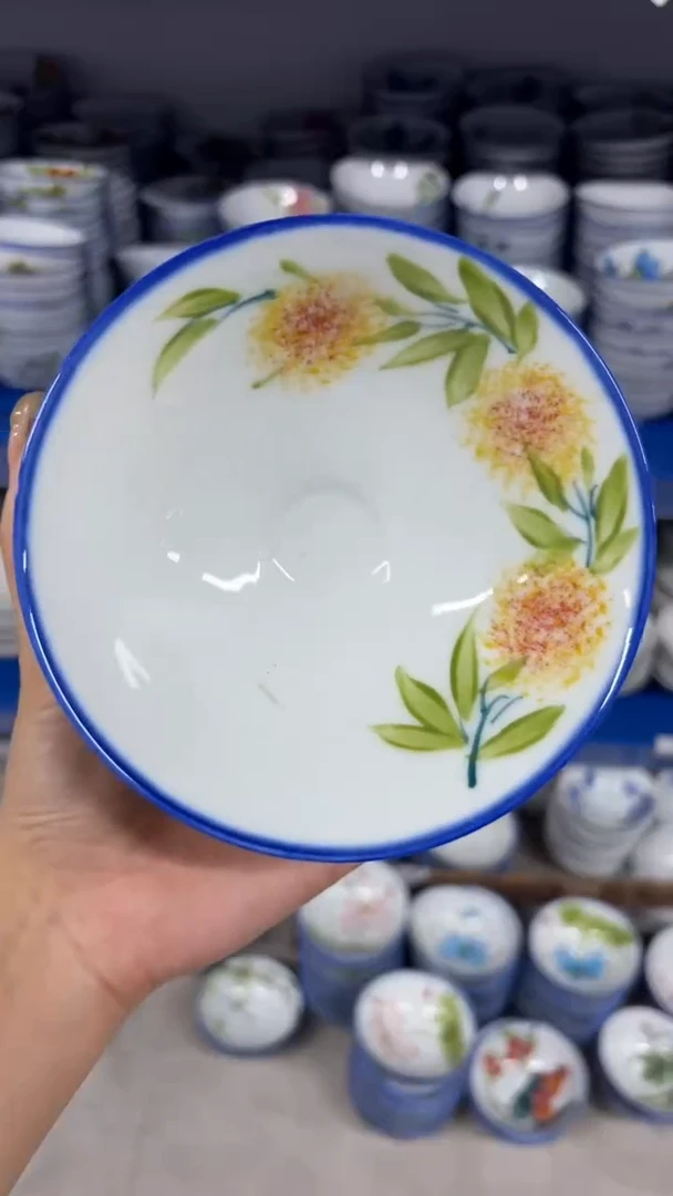 瓷片景德镇高温陶瓷食品级手绘釉中彩-斗笠碗