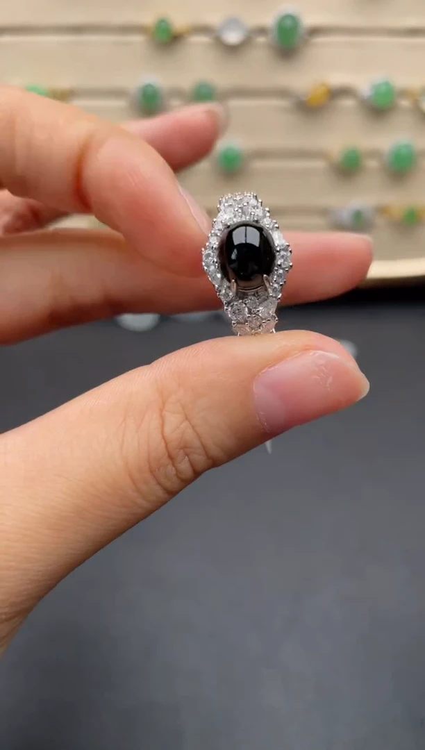 银S925镶嵌戒指翡翠一物一证一礼盒