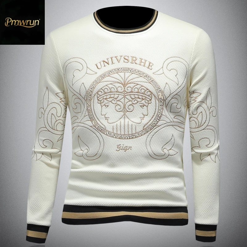 潮牌卫衣男士休闲新款圆领套头高级感刺绣百搭秋冬长袖内搭打底衫