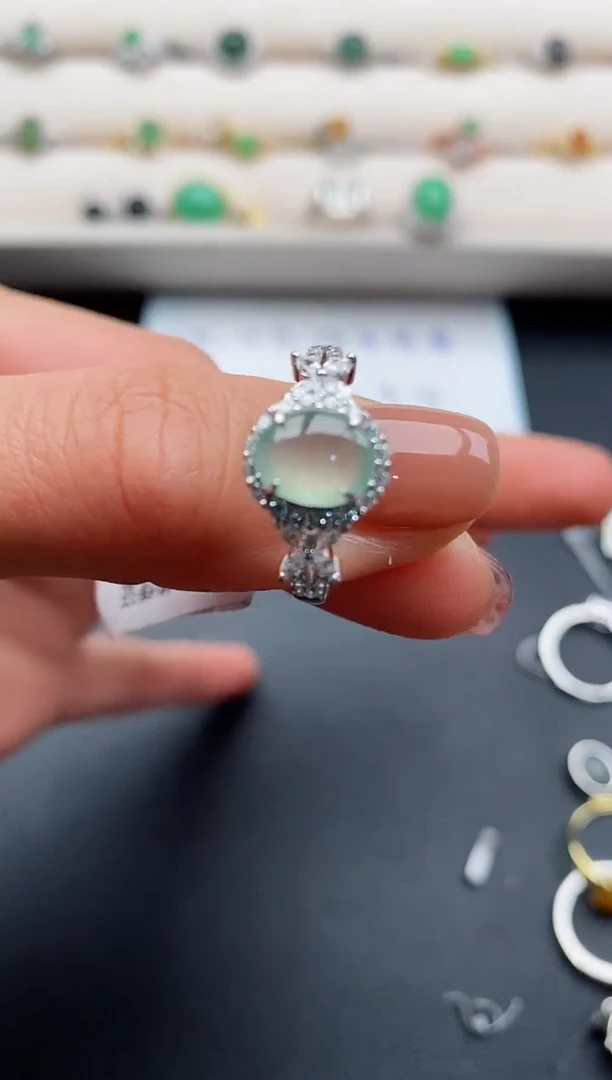 银S925镶嵌戒指翡翠88888888+6