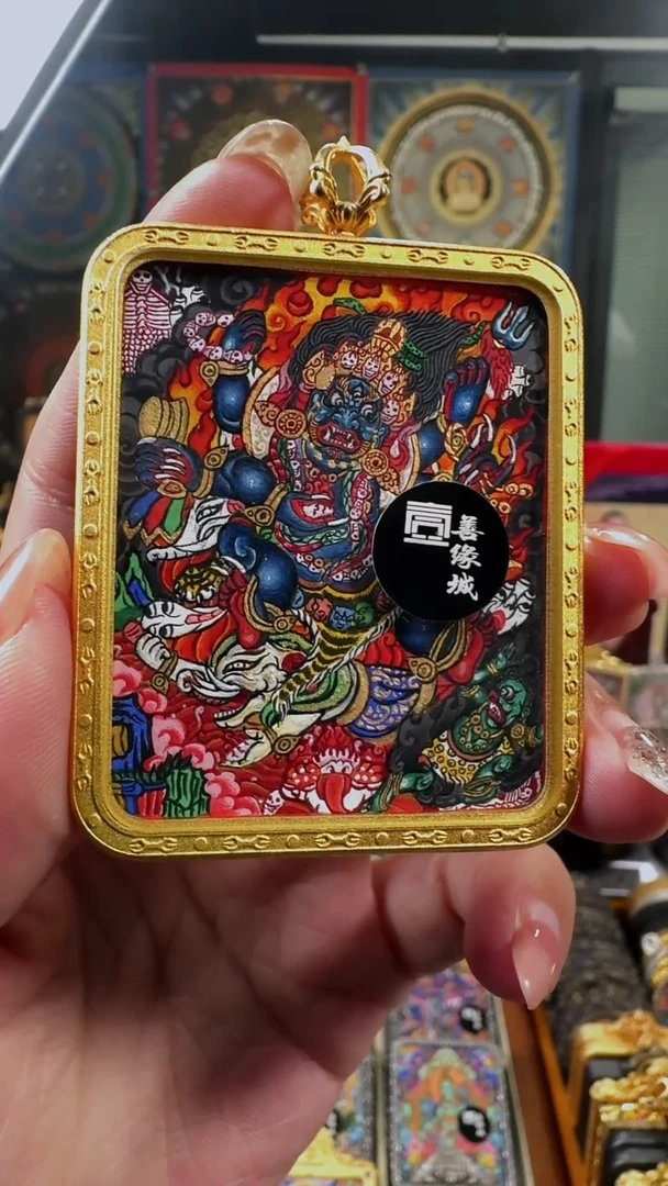 吊坠壹善缘城手绘唐卡黑六臂