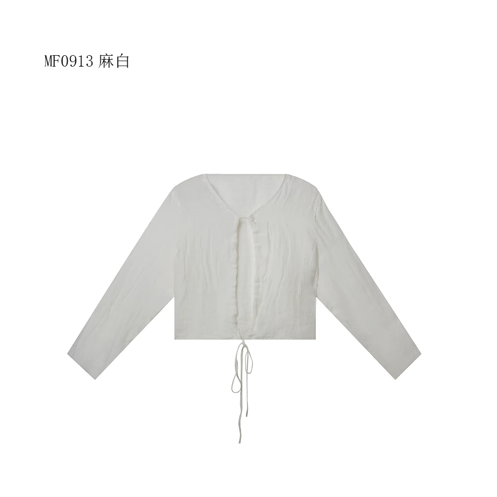 【麻訪家】MF0913麻白文艺简约宽松休闲百搭长袖开衫上衣