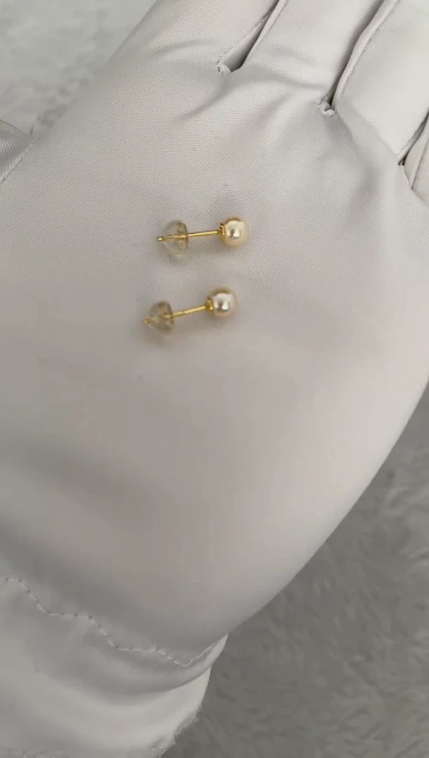 银S925镶嵌海水珍珠耳饰AK羽皇金素钉5-5.5mm