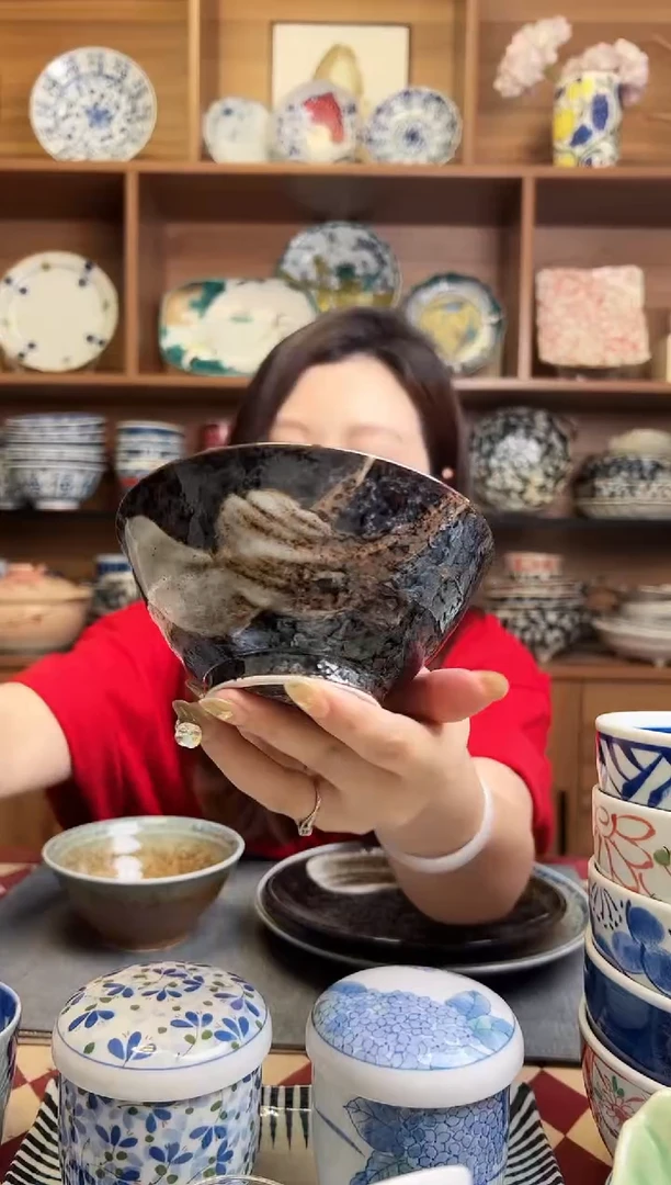 瓷片明世荒刷毛13cm斗笠饭碗