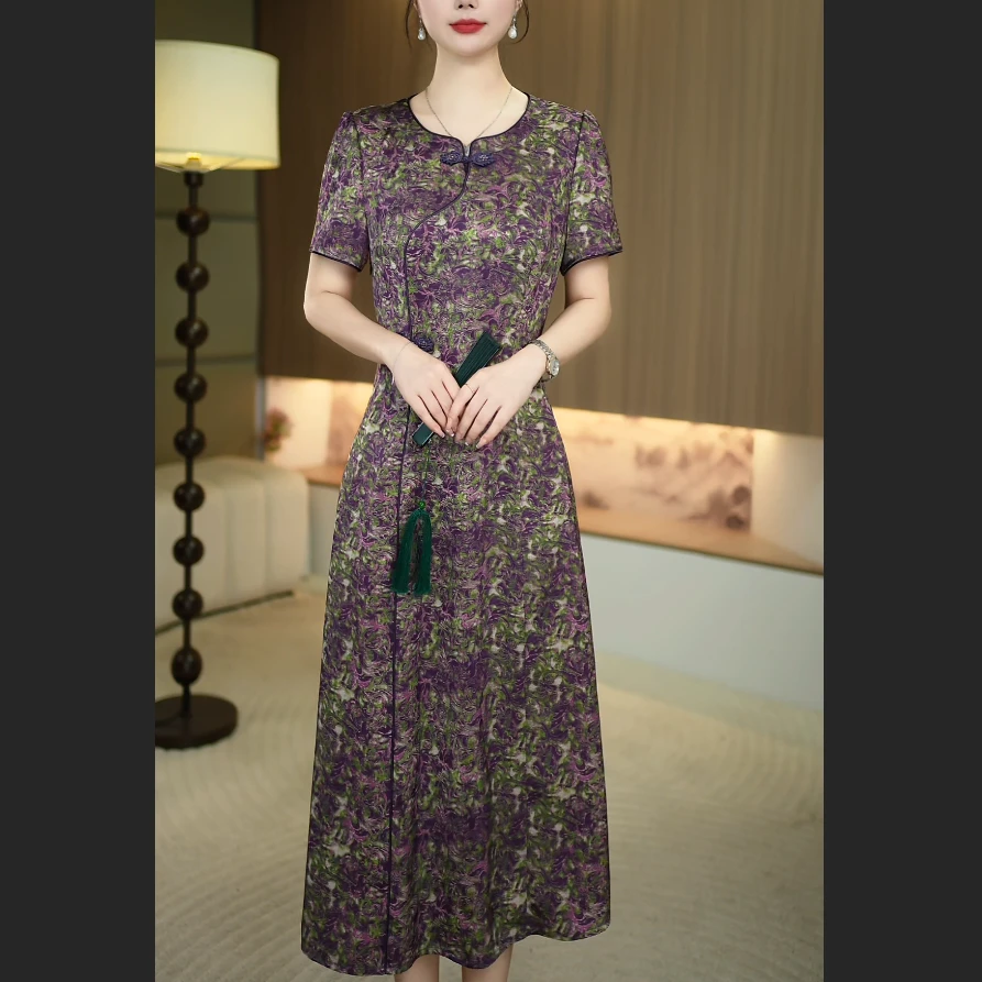 [暖晴川]春夏季新款气质修身显瘦新中式减龄改良旗袍中长款连衣裙