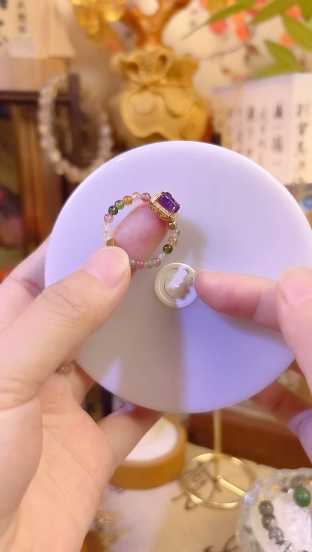 银S925镶嵌戒指碧玺碧玺紫水晶貔貅戒指