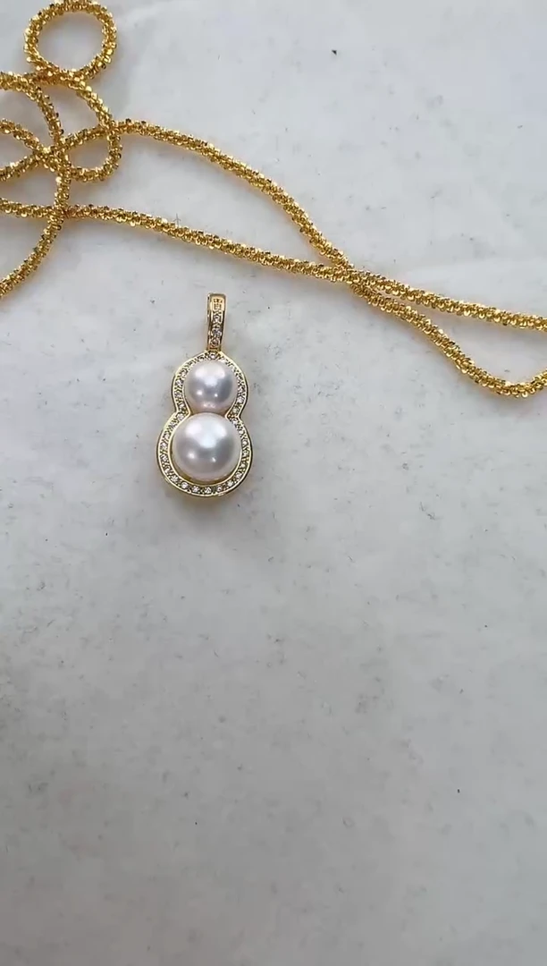 【闪购商品】淡水珍珠吊坠(赠链)合金金色双珠葫芦