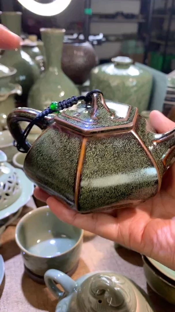 耀州窑微小针眼缩釉瑕茶叶沫釉六方壶230CC一只