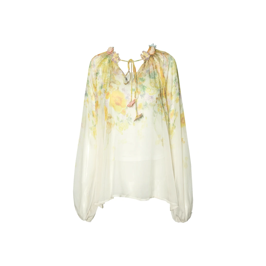 OneKoilin柑橘花园”欧若烧花印花小众衬衣 GJHY