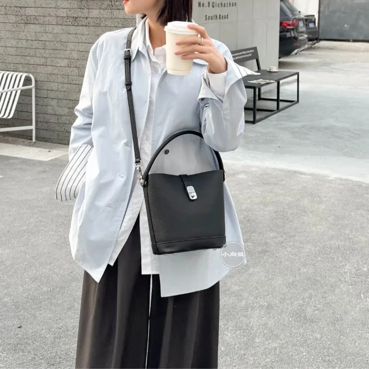 小向姐专属头层牛皮手提单肩包简约百搭真皮休闲时尚纯色小众包