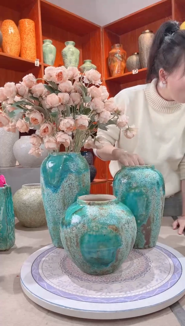 【闪购商品】瓶 草原绿 三件套 陶瓷花瓶 无花