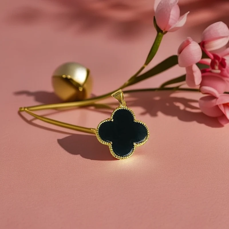 和田玉四叶草吊坠时尚百搭-合金镶嵌 带链子