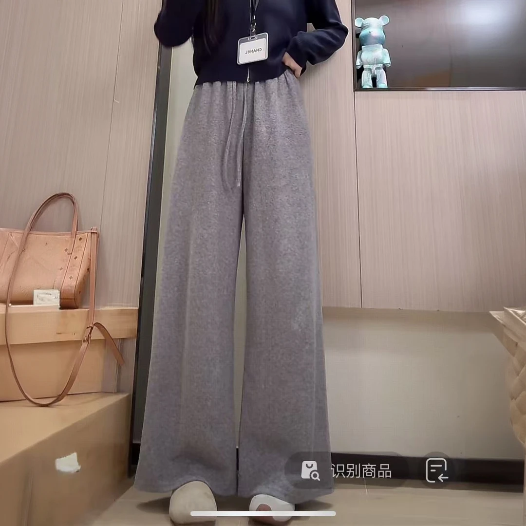 羊绒休闲常规腰复合羊绒裤2025秋季新款韩版百搭显瘦气质直筒长裤