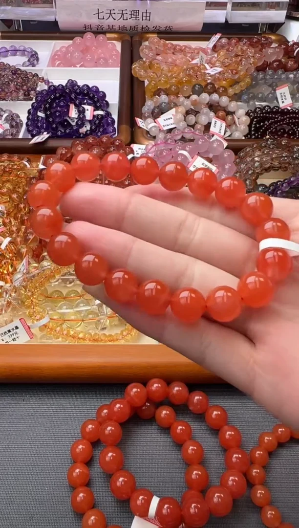 未镶嵌手链南红玛瑙柿子红南红10m+