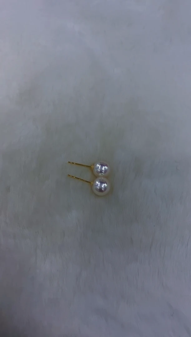 18K金镶嵌akoya海水珍珠耳钉7-7.5mm