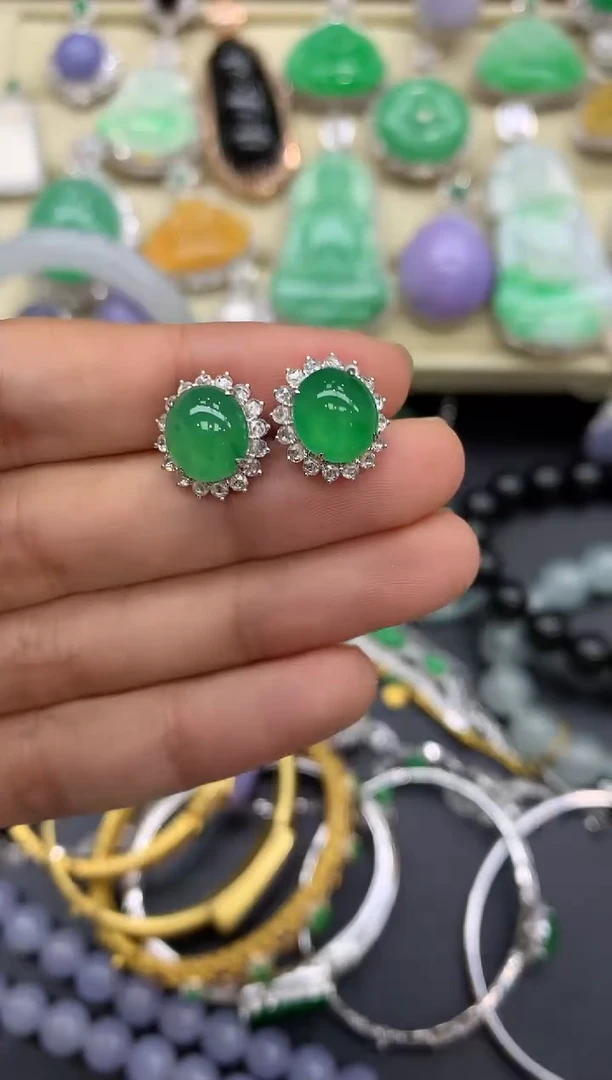 翡翠18K金镶嵌耳饰516-中国好珍宝