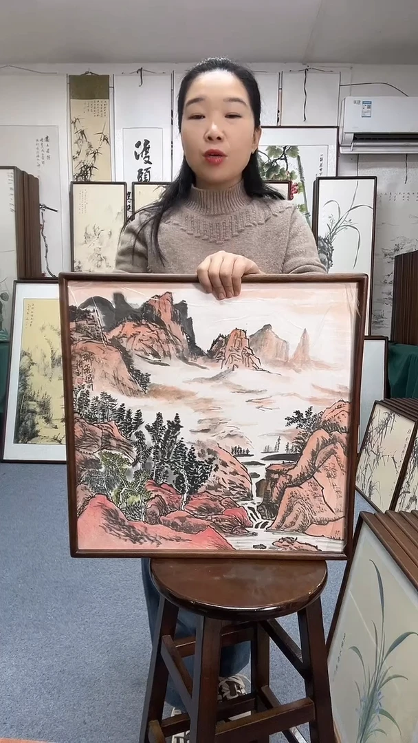 国画尺寸52*52实木画框京东包邮手绘