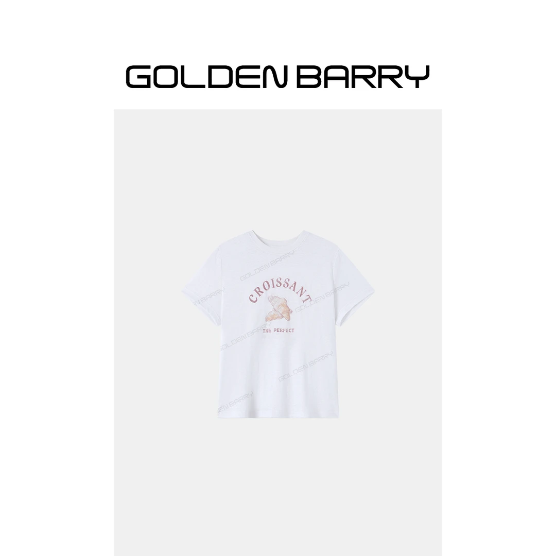 GOLDENBARRY｢牛角包｣休闲T恤设计师百搭印花款短袖206404
