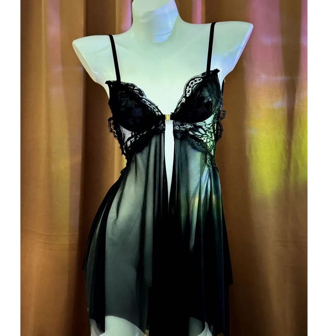 蝴蝶知梦 （90-200斤）性感网纱吊带大码睡裙 002