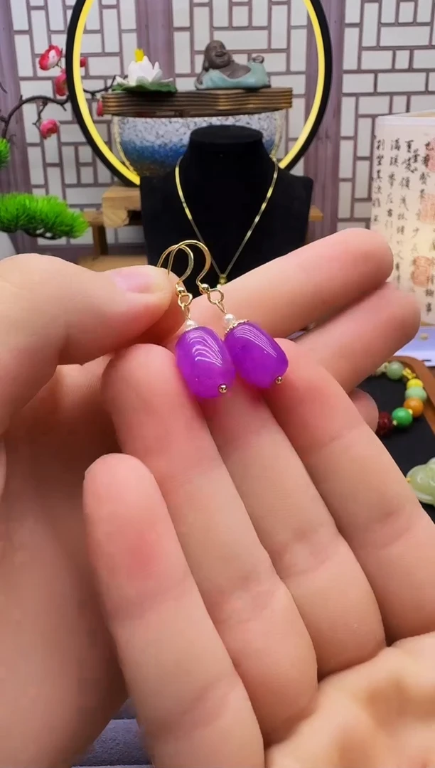 翡翠14K金镶嵌耳饰E415