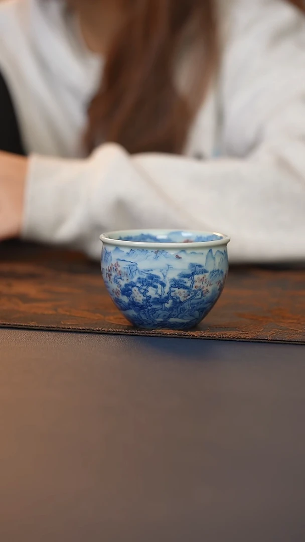 和然醉翁亭记釉里红缸杯