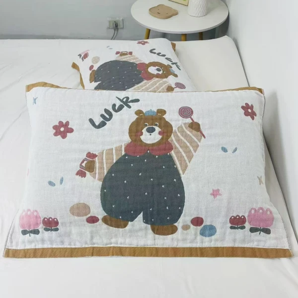 【M.LANG】纱布枕巾一对装 幸运甜熊