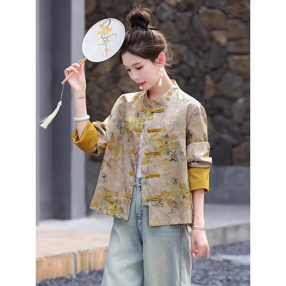 新中式国风短外套女2025年秋季新款复古小个子宽松盘扣气质上衣