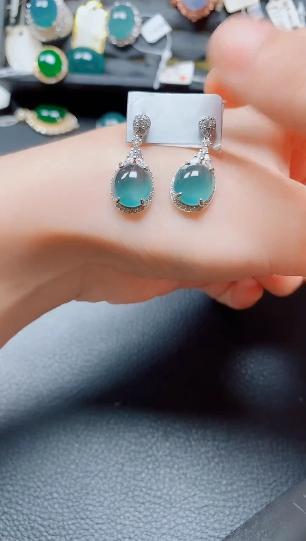 翡翠银S925镶嵌耳饰翡翠