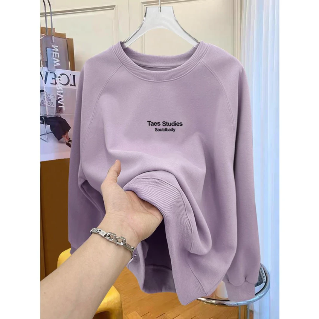 2025新款圆领套头卫衣女宽松休闲时尚百搭洋气加绒加厚上衣秋冬季