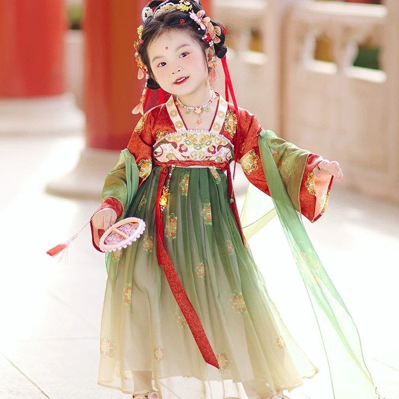 夜宴女童唐装中国风汉服秋季古装连衣裙小女孩幼儿园表演服公主裙