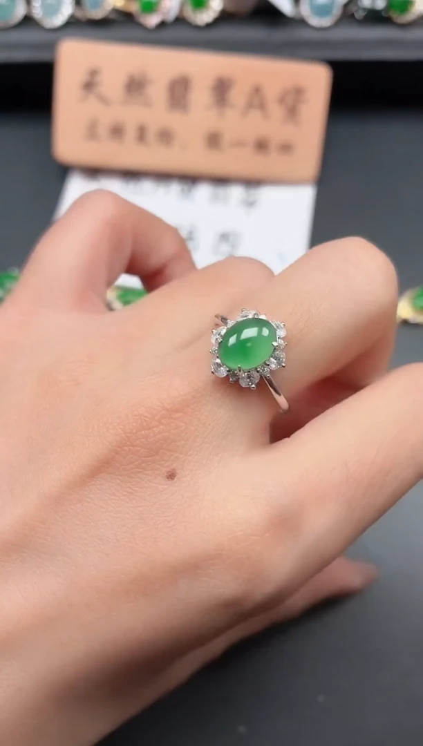 银S925镶嵌戒指翡翠1