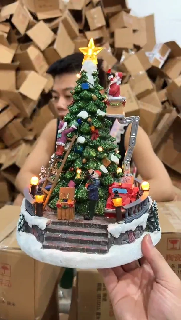 瓷片原盒圣诞树带灯摆件