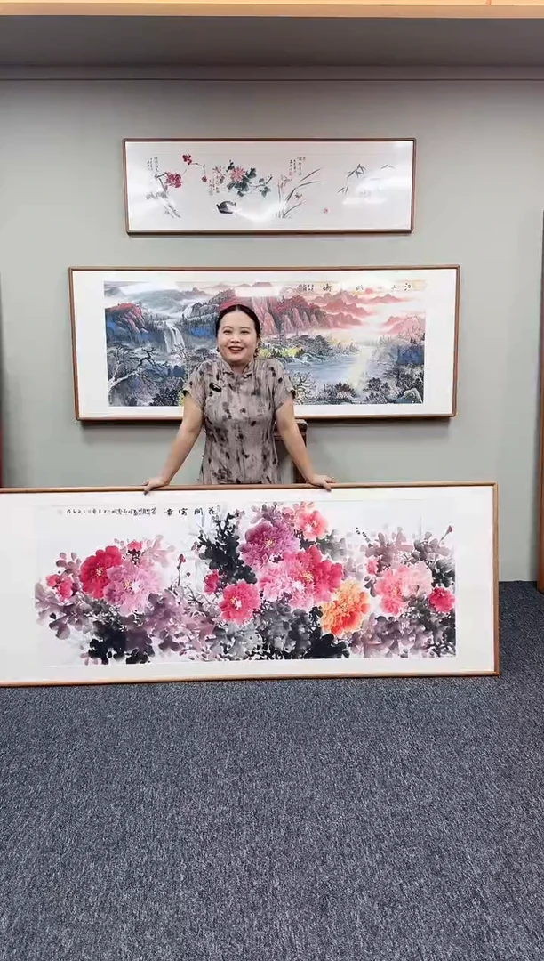 国画牡丹210*80手绘作品