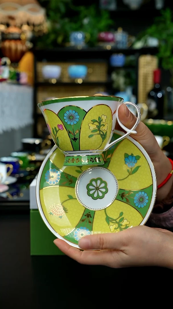瑰宝大丽花（金款）花茶杯碟-黄